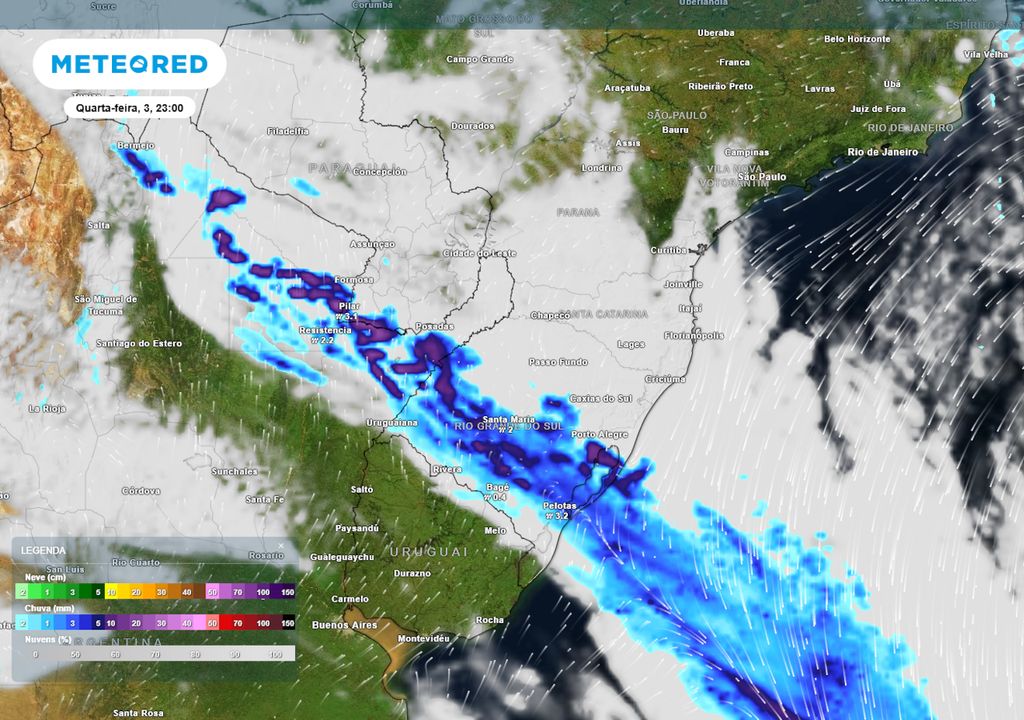 Previsão de nebulosidade, chuva e ventos nesta quarta-feira durante a noite.