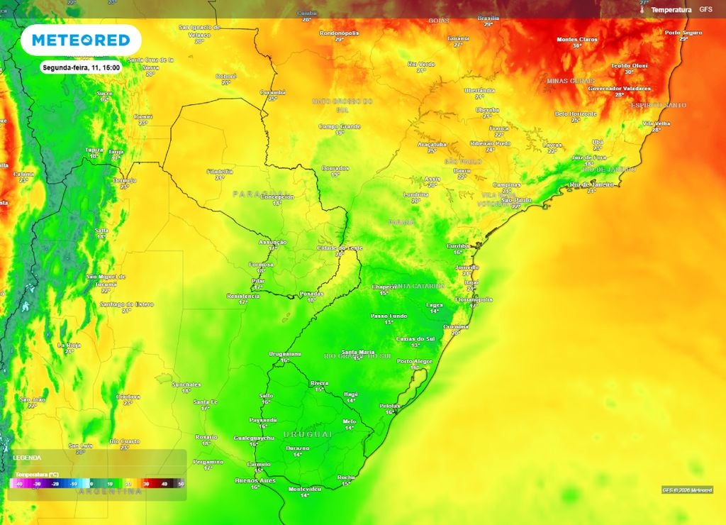 frio Temperaturas máximas previstas para a segunda-feira, 11 de maio.