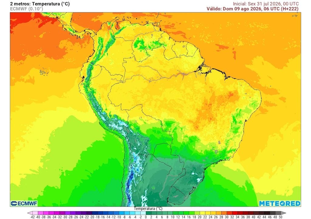 Previsão de temperaturas no domingo durante a madrugada mostra a formação de temperaturas negativas, abaixo de zero, entre o RS, SC e sul do PR, com geadas fortes e abrangentes.