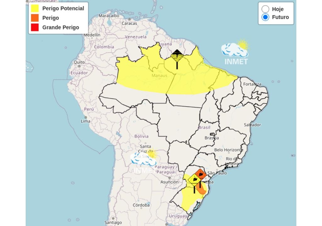 Mapa de alertas emitido pelo INMET para esta quinta-feira (21).