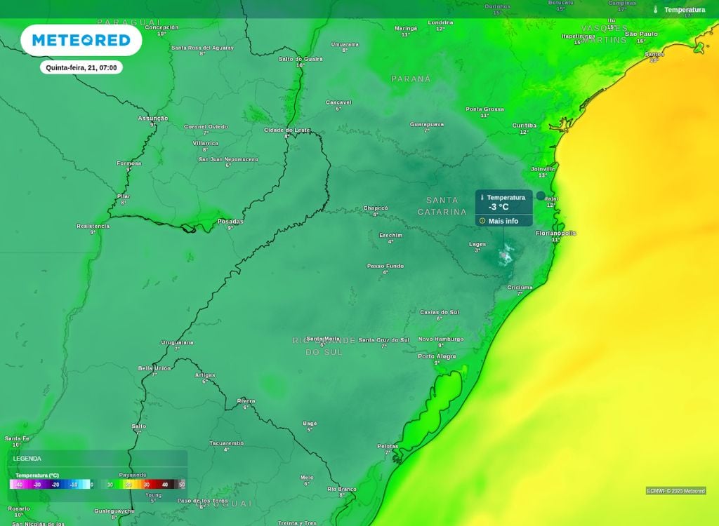 Mínima prevista para a manhã desta quinta-feira (21).