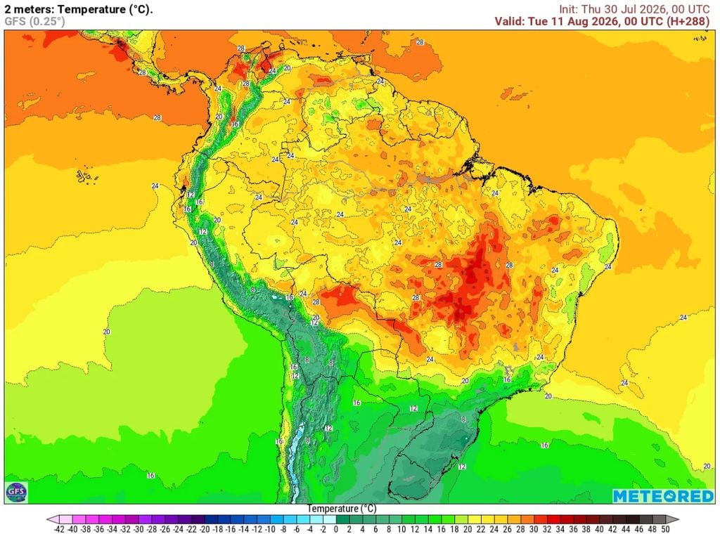 Previsão de temperaturas para a terça-feira (11), mostra uma massa de ar frio avançando pelo sul do país, com temperaturas mínimas abaixo de 0°C