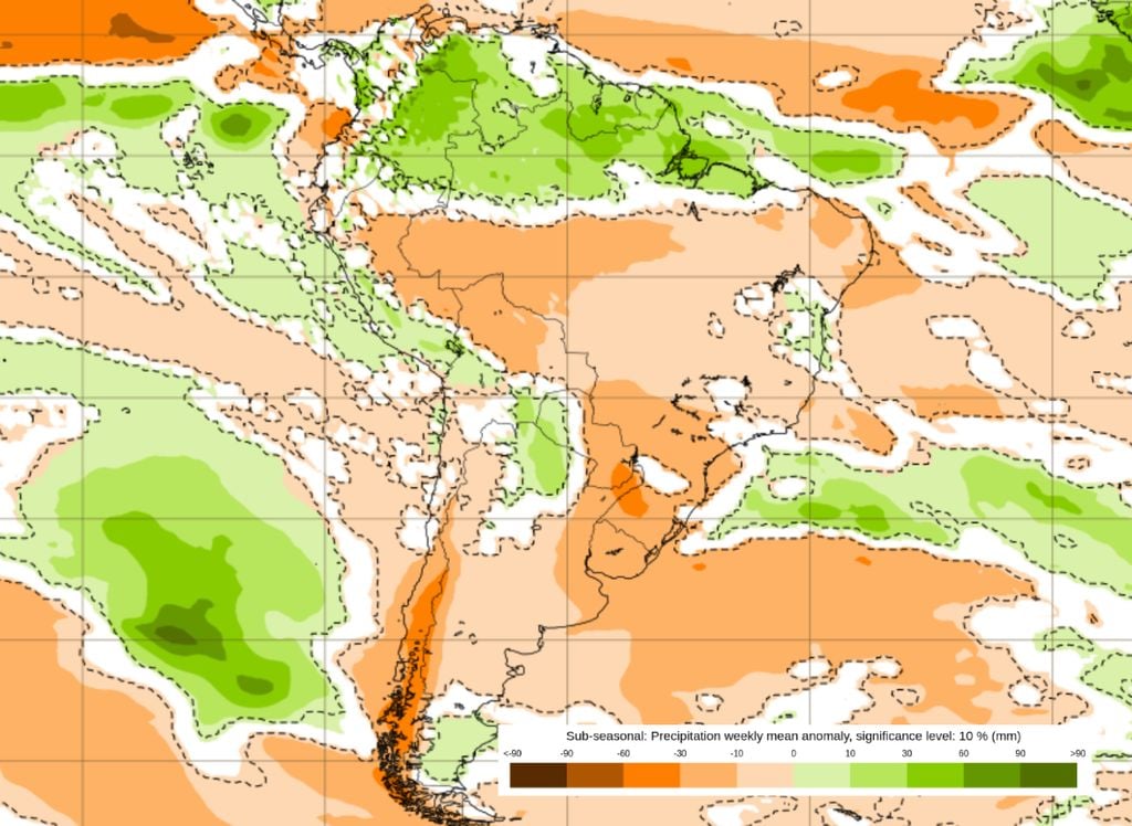 Anomalia de precipitação entre os dias 25 de maio e 1 de junho. Anomalia de precipitação entre os dias 25 de maio e 1 de junho. Fonte: ECMWF Charts.