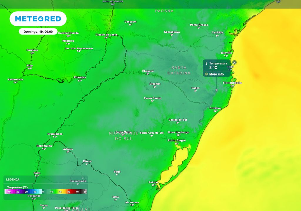 Previsão de temperaturas mínimas no domingo de manhã. Previsão de temperaturas mínimas no domingo de manhã.