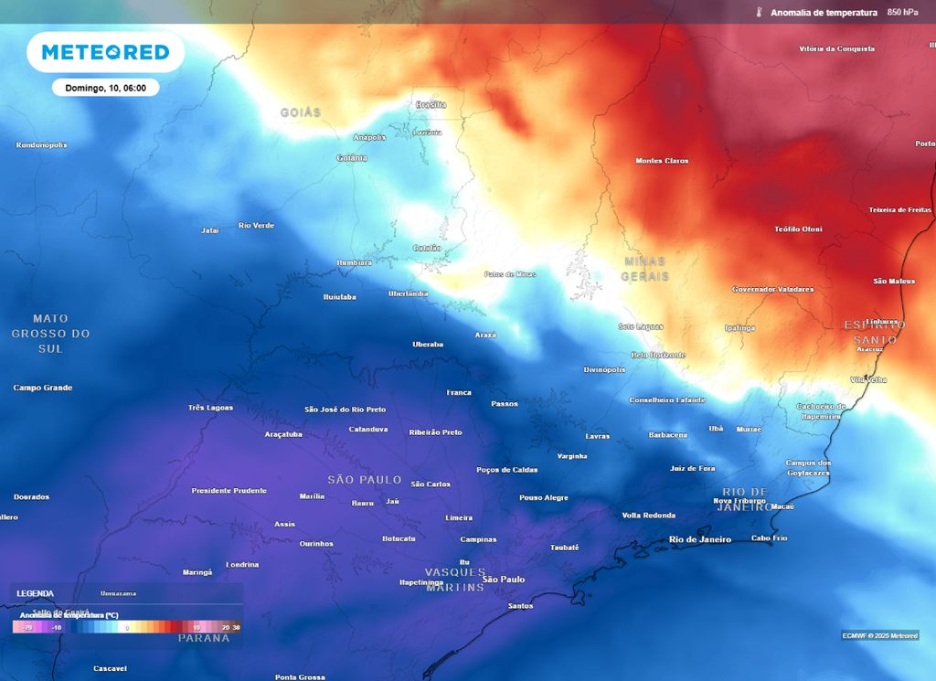 Massa de ar polar terá maior força sobre o Sudeste neste domingo (10). Massa de ar polar terá maior força sobre o Sudeste neste domingo (10).