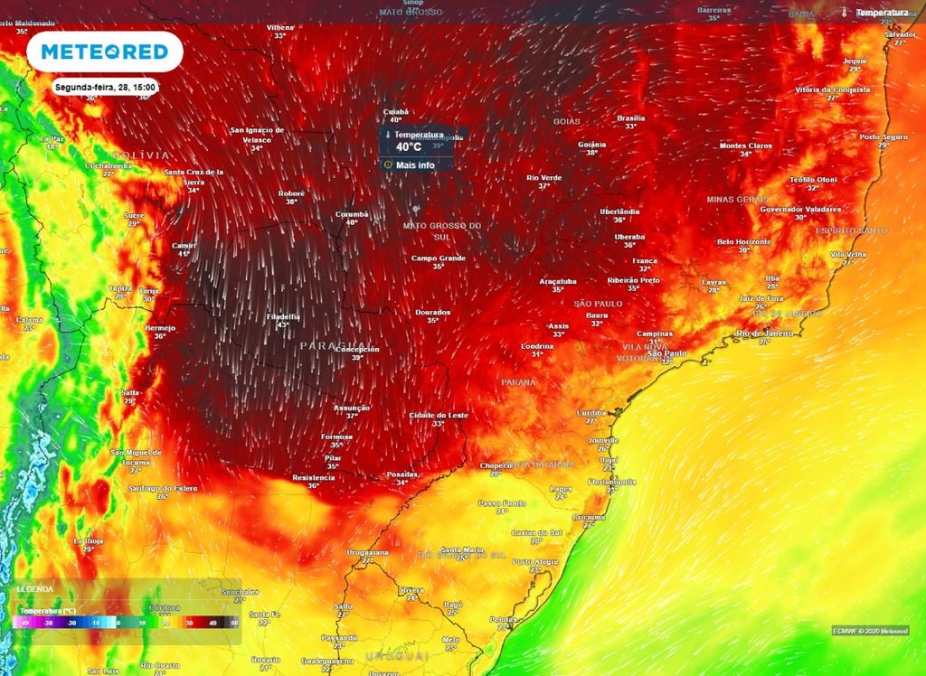 Máxima segunda-feira Semana começa com temperaturas elevadas, previsão é de máximas próxima aos 40°C no MS.