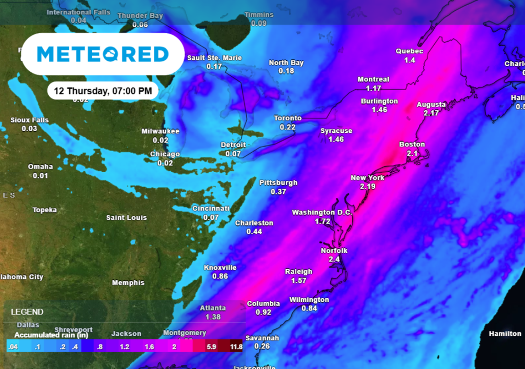 Total rainfall accumulation forecast through Thursday evening.