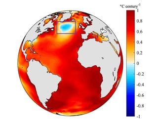 Una extraña área fría en el Atlántico está vinculada a una desaceleración de una importante corriente oceánica, la AMOC