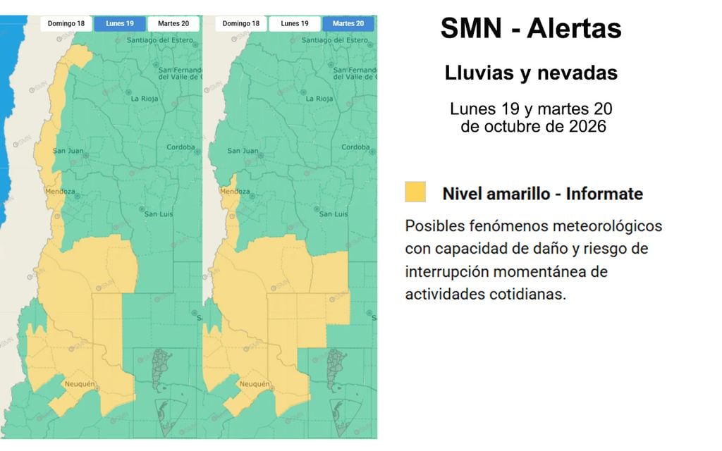 Advertencias SMN Alertas por lluvias y nevadas previstas para el lunes y martes en Argentina