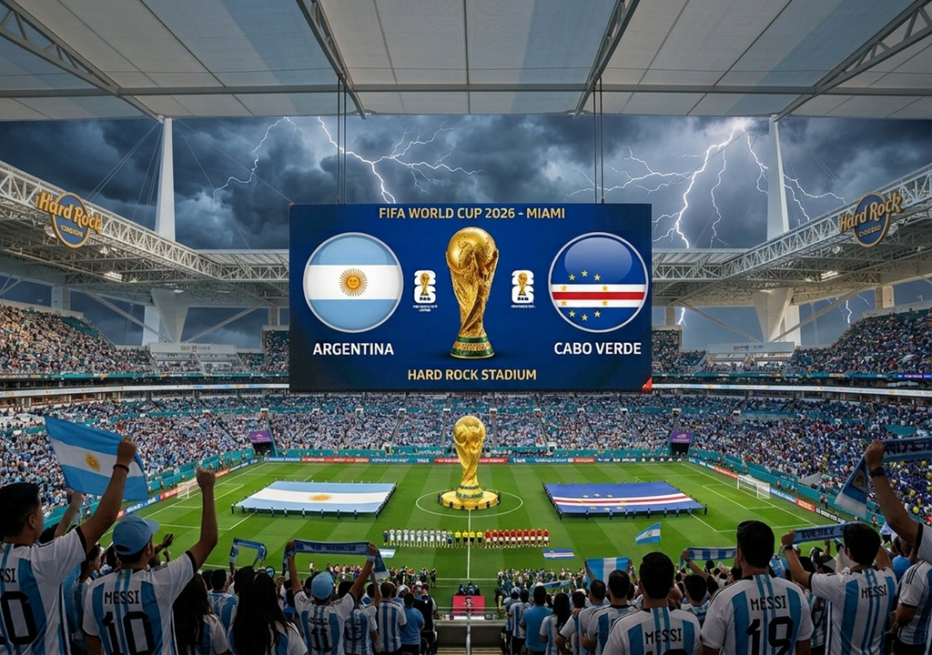 Argentina vs. Cabo Verde: amenaza de calor, mucha humedad y pronóstico de tormentas para Miami en pleno Mundial 2026 Argentina vs. Cabo Verde: amenaza de calor, mucha humedad y pronóstico de tormentas para Miami en pleno Mundial 2026. Imagen creada con IA