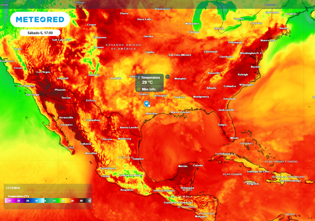 Son probables chaparrones y tormentas con presencia de actividad eléctrica, con ambiente caluroso y húmedo, a lo largo del sábado 6 de junio en College Station, Texas.