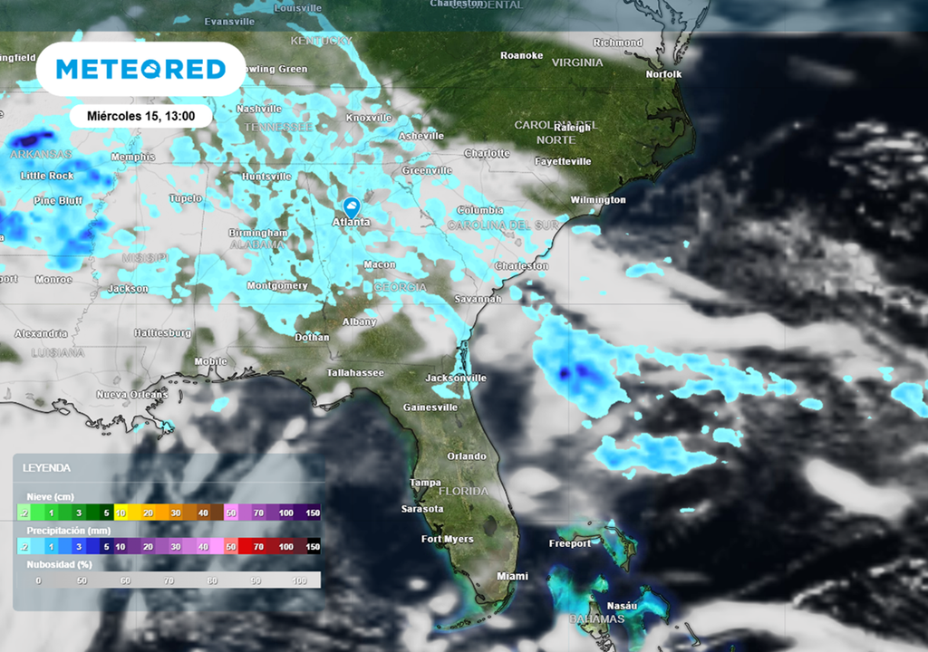 PArcialmente nubaldo y zona con precipitaciones débiles y algún chaparrón antes de la semifinal del Mundial Argentina vs. Inglaterra. Parcialmente nublado y zona con precipitaciones débiles y algún chaparrón para Atlanta, al mediodía, antes de la semifinal del Mundial Argentina vs. Inglaterra.
