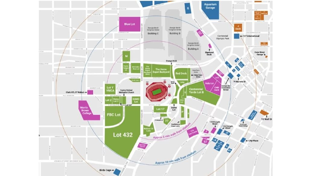 El Mercedes-Benz Stadium de Atlanta Mapa con la ubicación del estadio Mercedes-Benz Stadium de Atlanta, donde se jugará la semifinal Argentina vs. Inglaterra, del Mundial 2026.