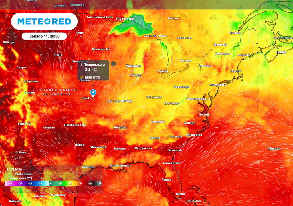 calor en kansas city Temperatura estimada por el modelo ECMWF para el inicio del partido, 20 hora local.
