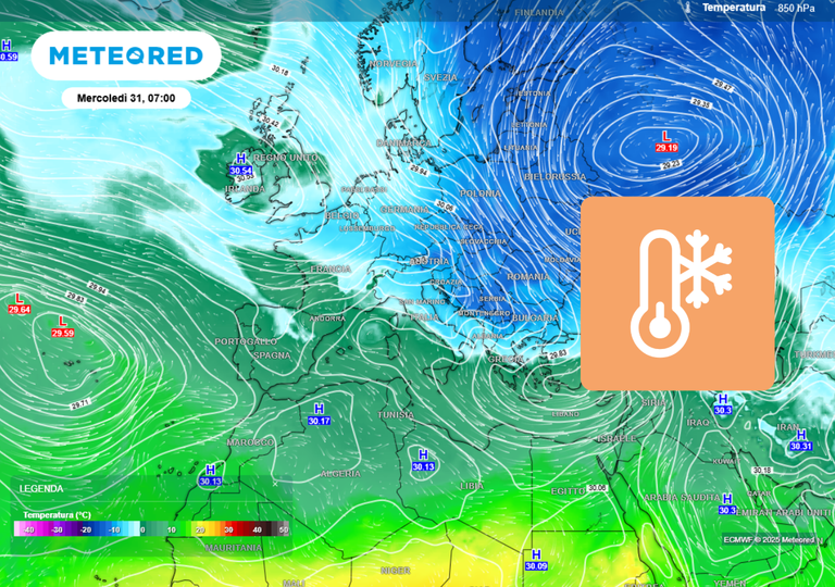 Meteo, arriva l&rsquo;irruzione artica di San Silvestro: dal 31 dicembre crollo termico, pioggia e neve. Ecco le previsioni