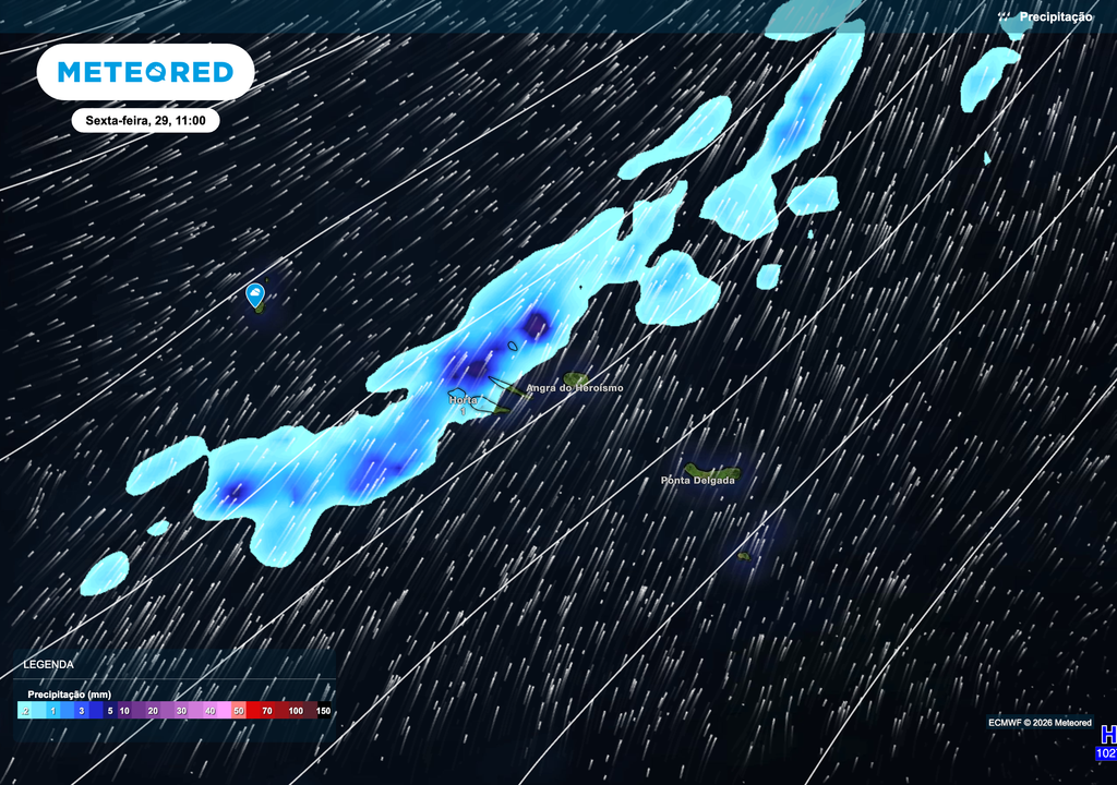 A chuva deverá persistir nos Açores durante sexta-feira, sobretudo no grupo Central, com períodos localmente moderados nas ilhas do Faial, Pico e Terceira devido à passagem de uma superfície frontal atlântica.