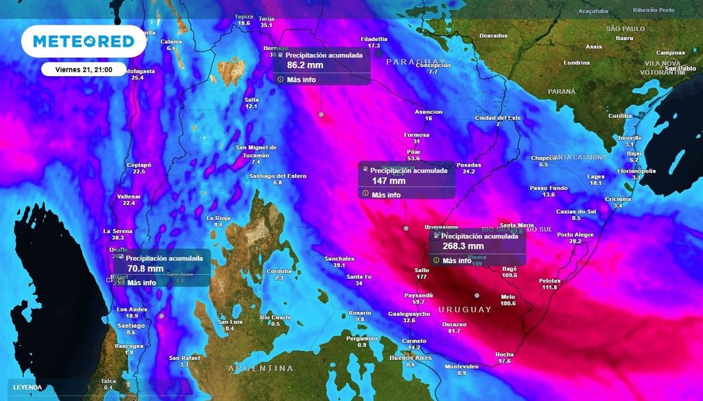 Lluvias Litoral Se mantienen las lluvias intensas en el Litoral, con precipitaciones acumuladas que pueden superar los 150 mm de manera localizada en la semana