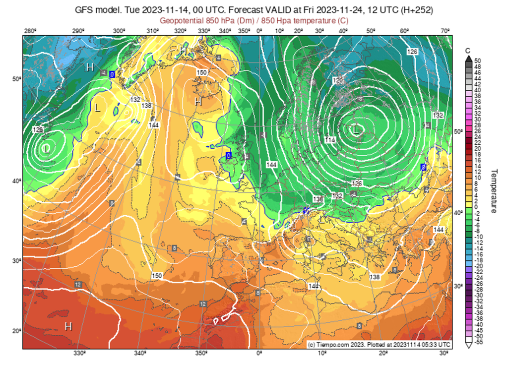Le froid pourrait s'engouffrer plus facilement avec la mise en place d'un blocage anticyclonique sur l'Atlantique. Le froid pourrait s'engouffrer plus facilement avec la mise en place d'un blocage anticyclonique sur l'Atlantique.