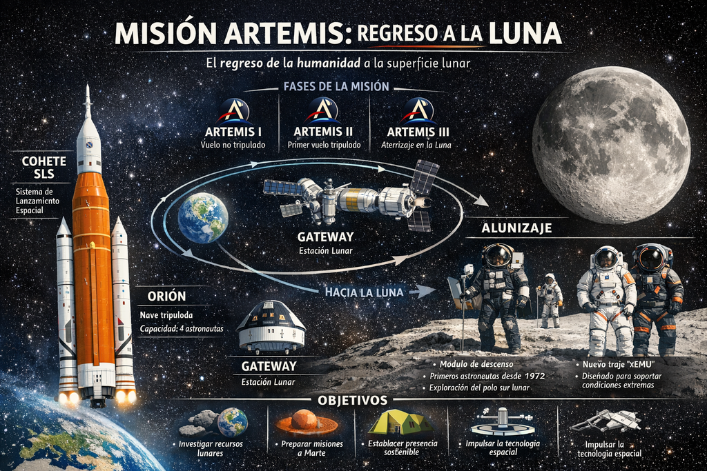 Artemis 2 II Luna NASA Orion miércoles 1 de abril Misión Artemis, en sus distintas etapas. Este míercoles 1 de abril inicia la etapa 2.