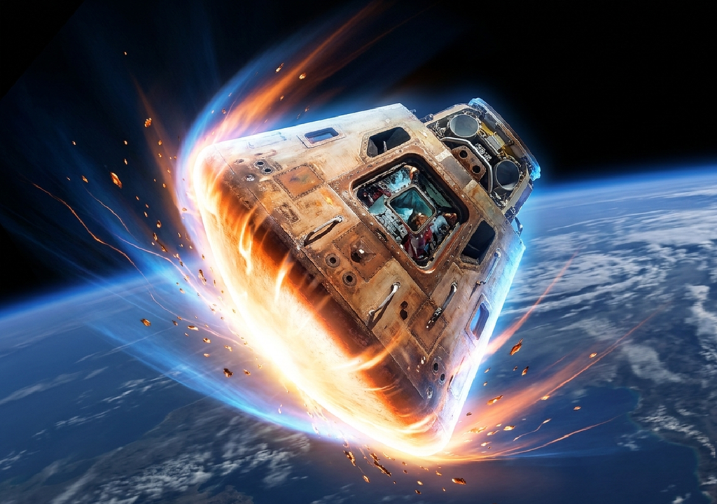 Simulación esquemática, no realista, del plasma en torno a Orion en el reingreso.