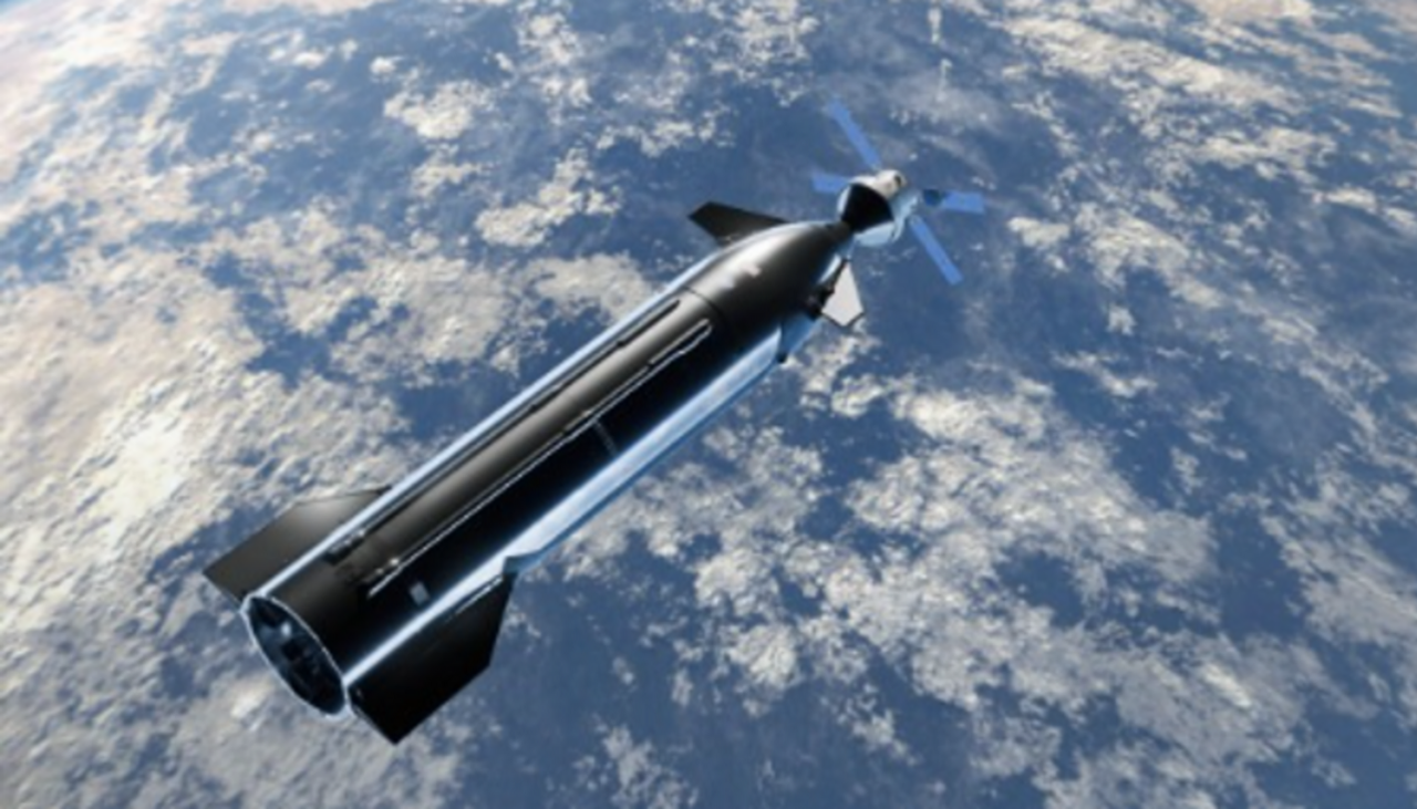 Konzept des Orion-Raumschiffs und Testprototyps des bemannten Landungssystems Starship von SpaceX während des geplanten Andockvorgangs. Bild: SpaceX