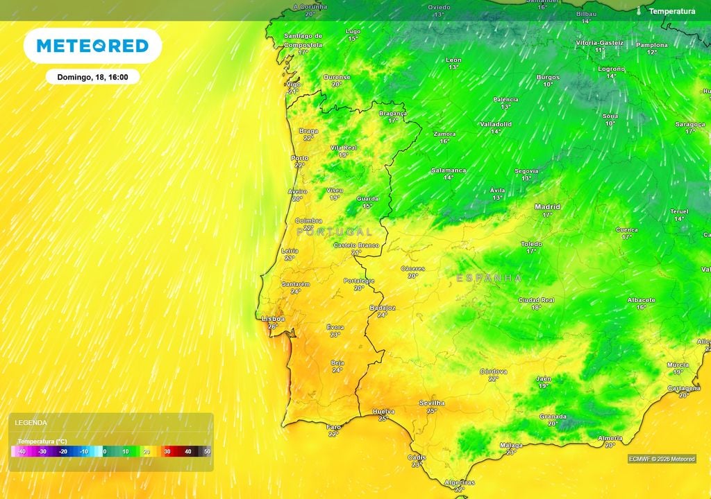 A descida será evidente no domingo. Em apenas 48 horas, algumas regiões do Norte e Centro poderão perder entre 7 e 10 ºC nas temperaturas máximas.