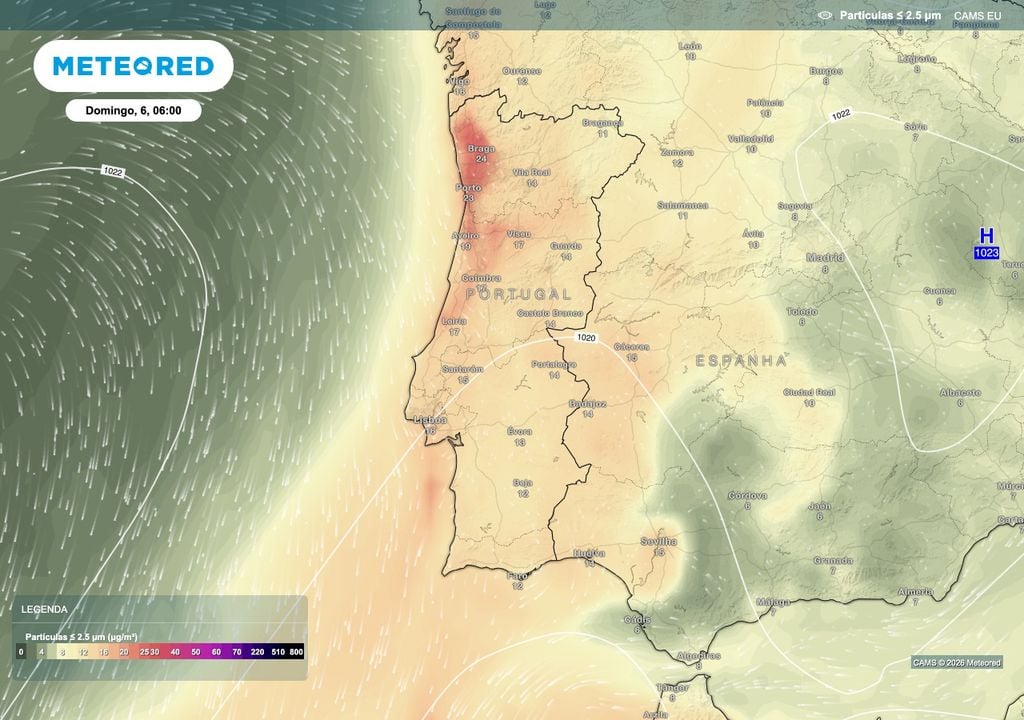 Na madrugada de domingo, as partículas finas deverão atingir concentrações mais elevadas no litoral Norte e Noroeste, sobretudo entre Porto e Braga.