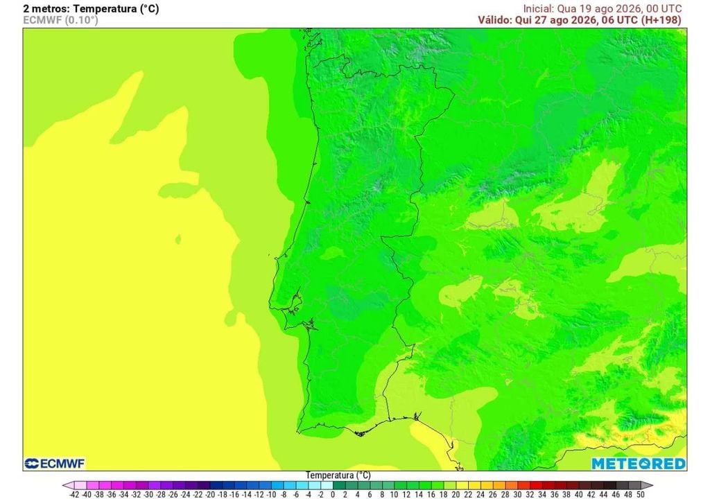 A instabilidade será acompanhada por madrugadas frescas, com temperaturas relativamente baixas para o final de agosto em grande parte do território continental.