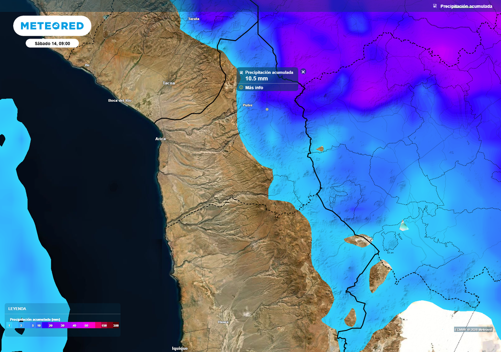 Se esperan sobre 10 mm en la cordillera de Arica y Tarapacá esta semana.
