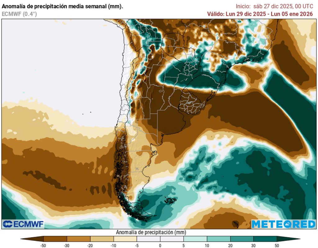 mapa de anomalía de precipitación semanal.