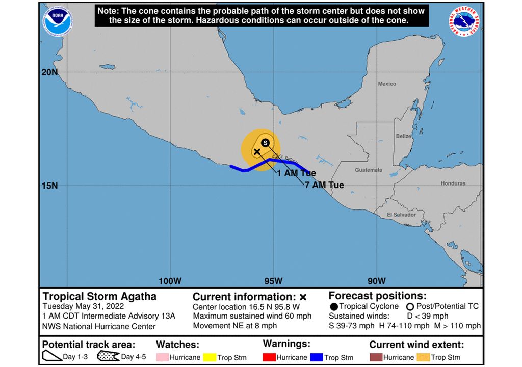 Huracán Agatha Tormenta tropical Tormenta tropical Oaxaca México Océano Pacífico Temporada
