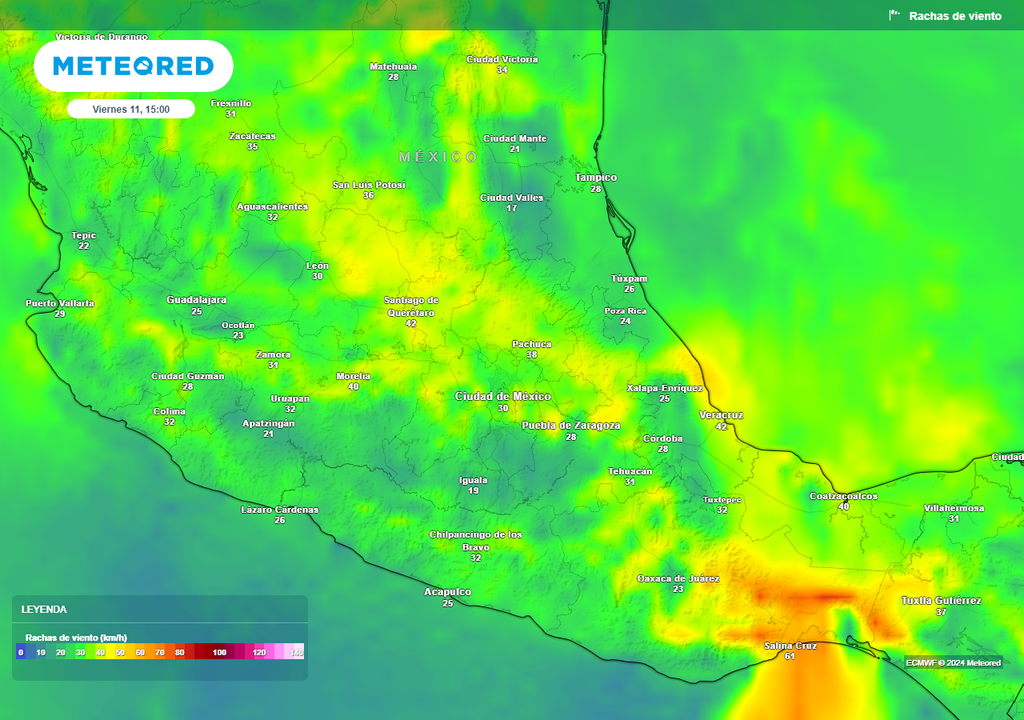 Pronóstico de ráfagas de viento en km/h Pronóstico de ráfagas de viento en km/h