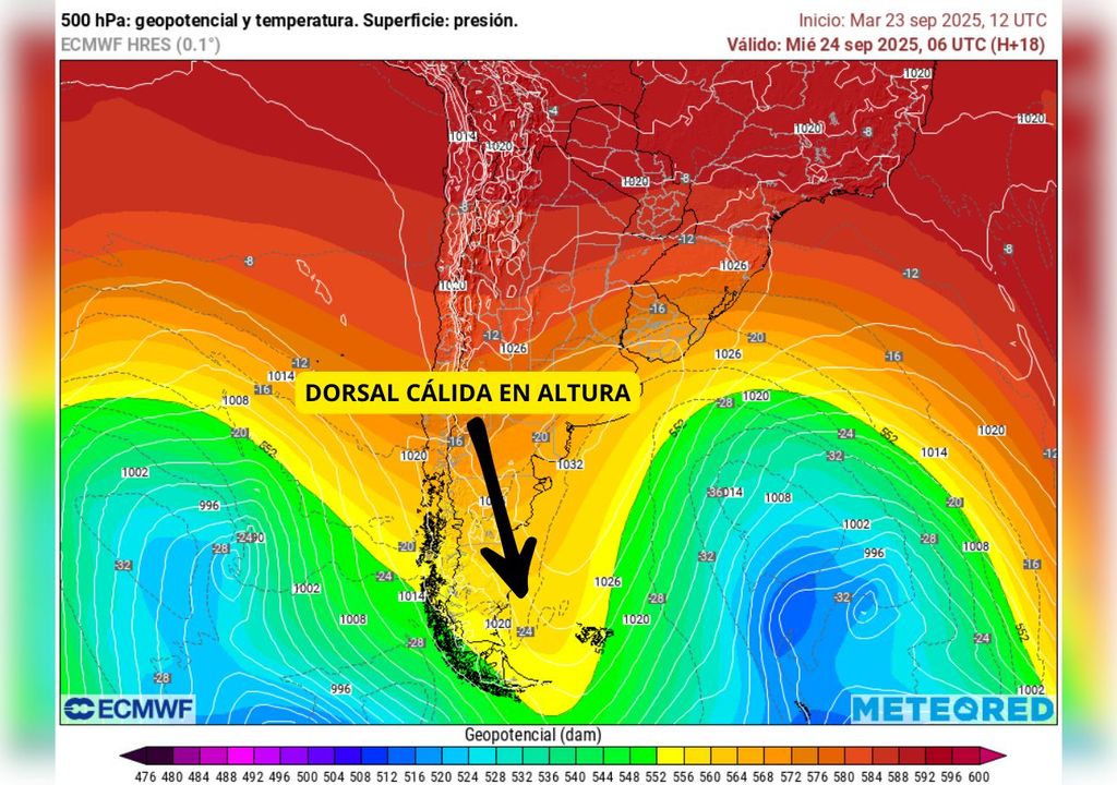 carta de geopotencial y temperatura en 500 hPa