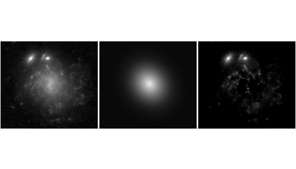 Novas hipóteses tentam explicar como o sistema de estrelas de nêutrons percorreu uma distância tão grande antes de produzir a kilonova. Crédito: Bom et al. 2026 Novas hipóteses tentam explicar como o sistema de estrelas de nêutrons percorreu uma distância tão grande antes de produzir a kilonova. Crédito: Bom et al. 2026
