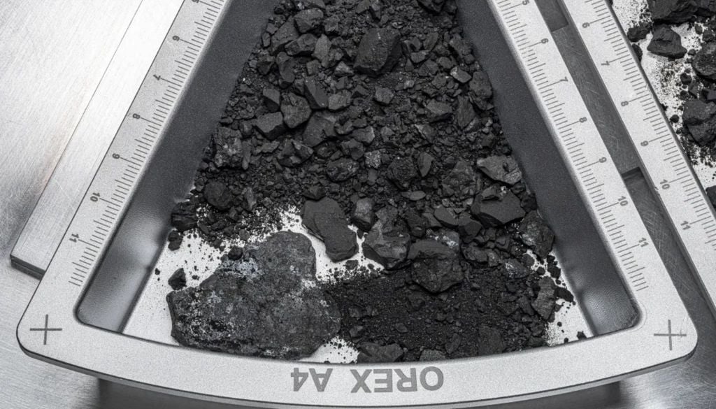 120 gramos de material de Bennu fueron traídas a la Tierra. Crédito: Erika Blumenfeld & Joseph Aebersold - NASA.