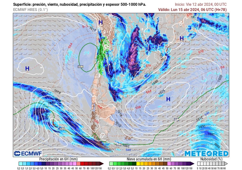 presión y precipitaciones previstas por el modelo del ECMWF presión y precipitaciones previstas por el modelo del ECMWF
