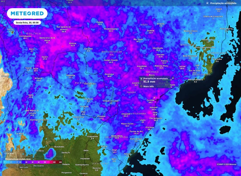 Chuva acumulada até o final da noite de quinta-feira (29).