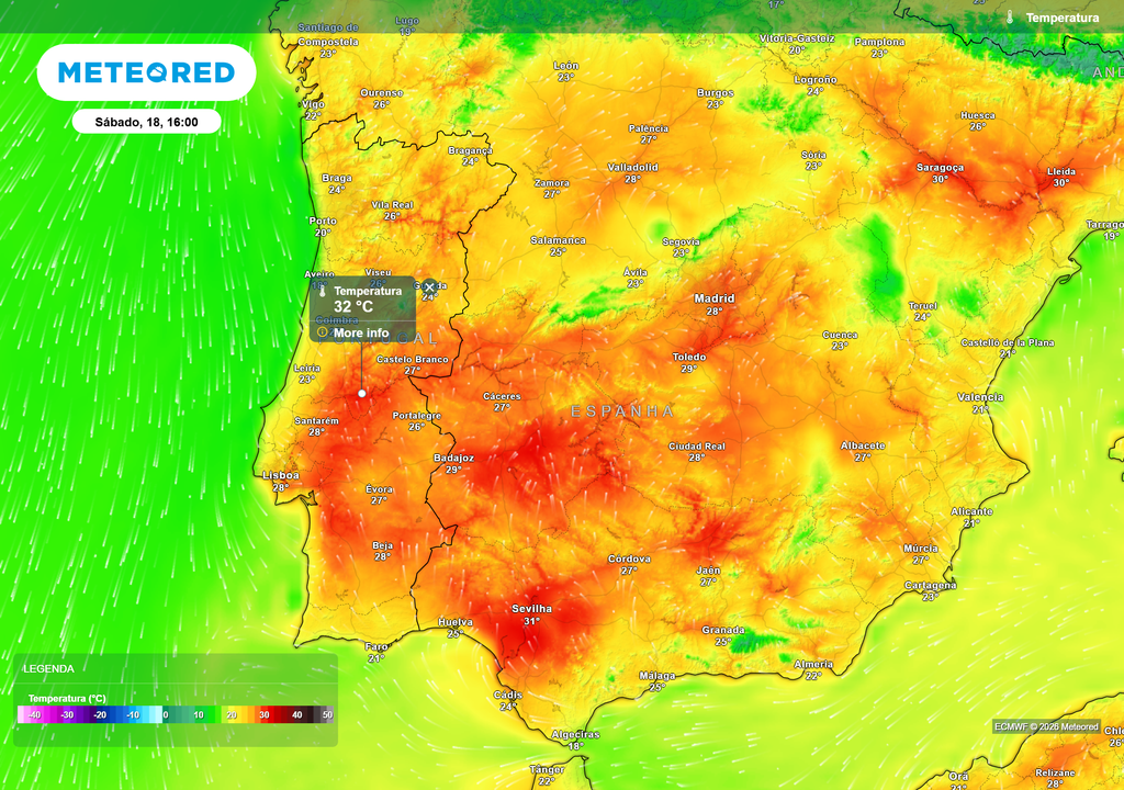 No sábado poderão registar-se valores até 32 ºC em Portugal Continental, especificamente na região do Ribatejo, uma das mais quentes do país.