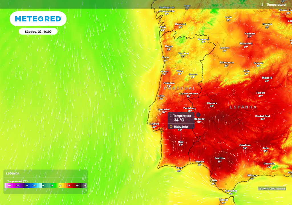 Este sábado, 24 de maio, será o dia em que se registarão as temperaturas mais elevadas deste fim de semana, com destaque para a região do Baixo Alentejo.