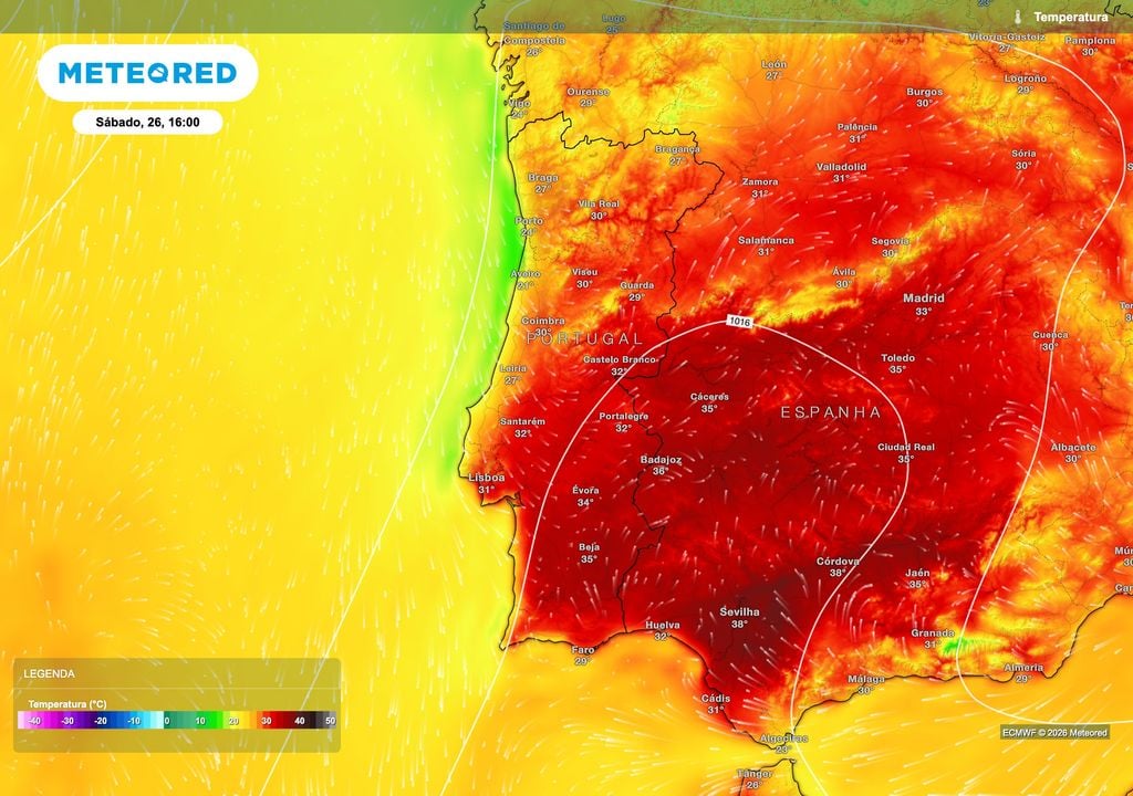 Este sábado, o Centro e Sul deverão concentrar as temperaturas mais elevadas, com 35 ºC em Beja e 34 ºC em Évora, enquanto junto ao litoral Norte os valores ficarão significativamente mais baixos.