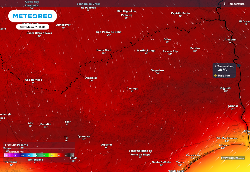 A metade oriental do distrito de Faro (Sotavento) e as áreas interiores da região algarvia destacar-se-ão entre hoje e sábado, 8 de agosto, pela previsão de persistência de valores elevados da temperatura máxima. Em várias localidades é expectável ainda a ocorrência de noites tropicais.
