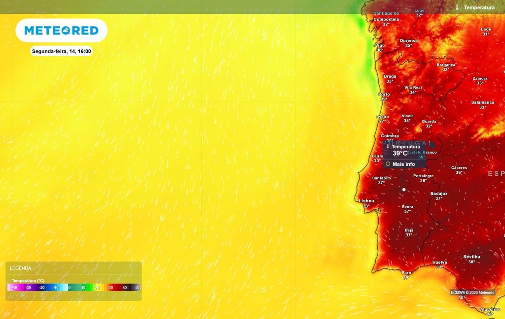 Na próxima segunda-feira (14) prevê-se que os termómetros se aproximem dos 40 ºC no Sul de Portugal continental, destacando-se em particular o Alentejo.