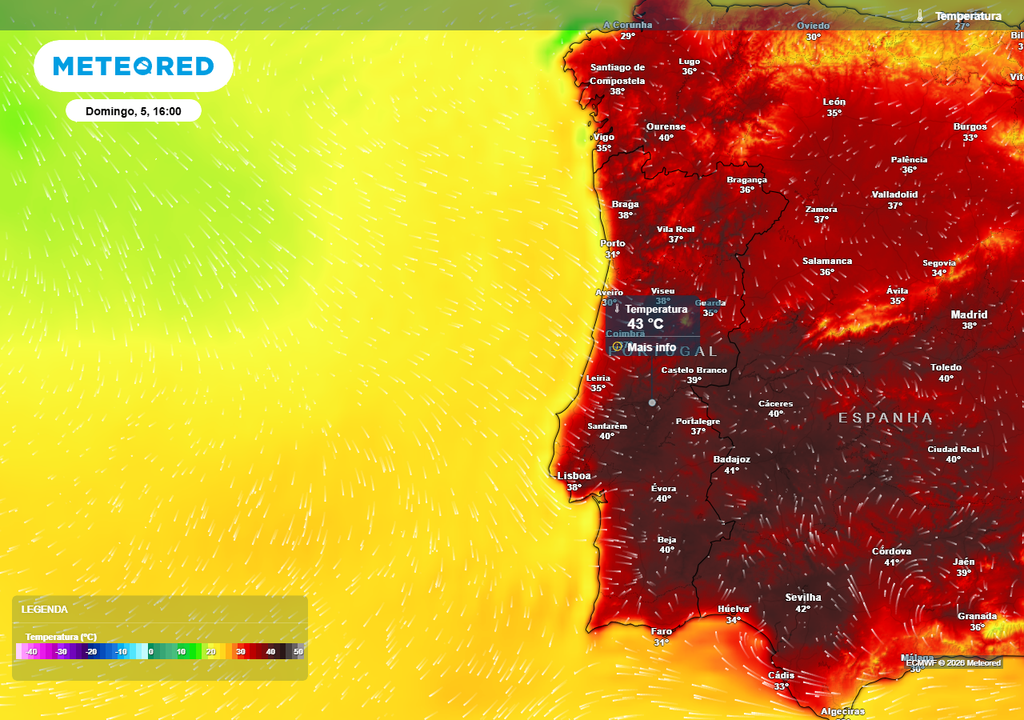Nos próximos dias há localidades do território continental que poderão registar uma temperatura máxima de 43 ºC.
