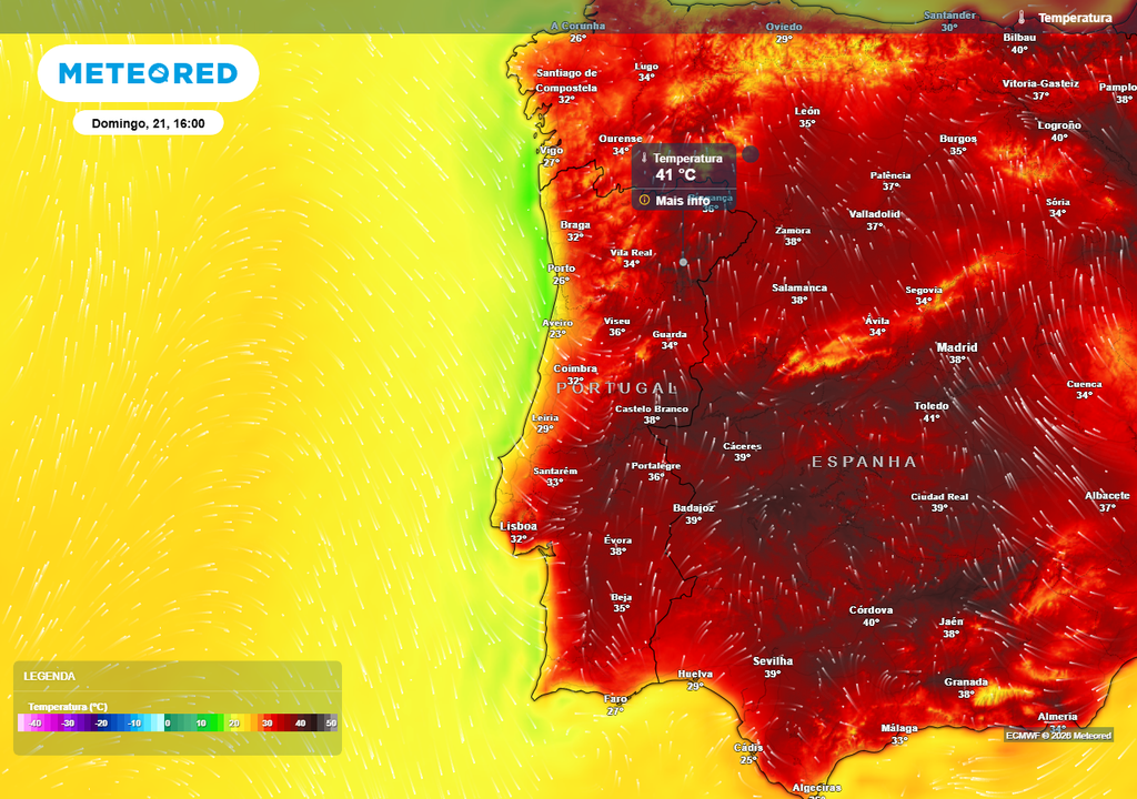 No domingo (21) já é expectável que algumas zonas do interior da nossa geografia registem temperaturas máximas superiores a 40 ºC.
