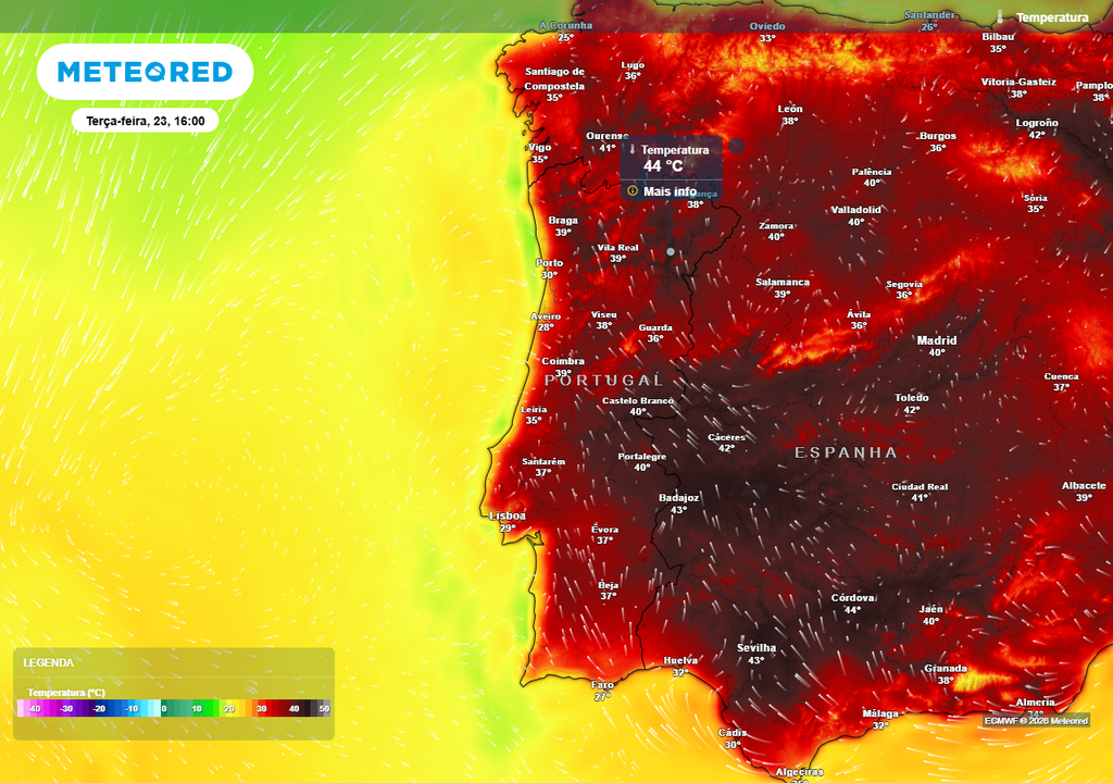 Para terça-feira (23) prevê-se o pico do episódio de calor intenso em Portugal continental.