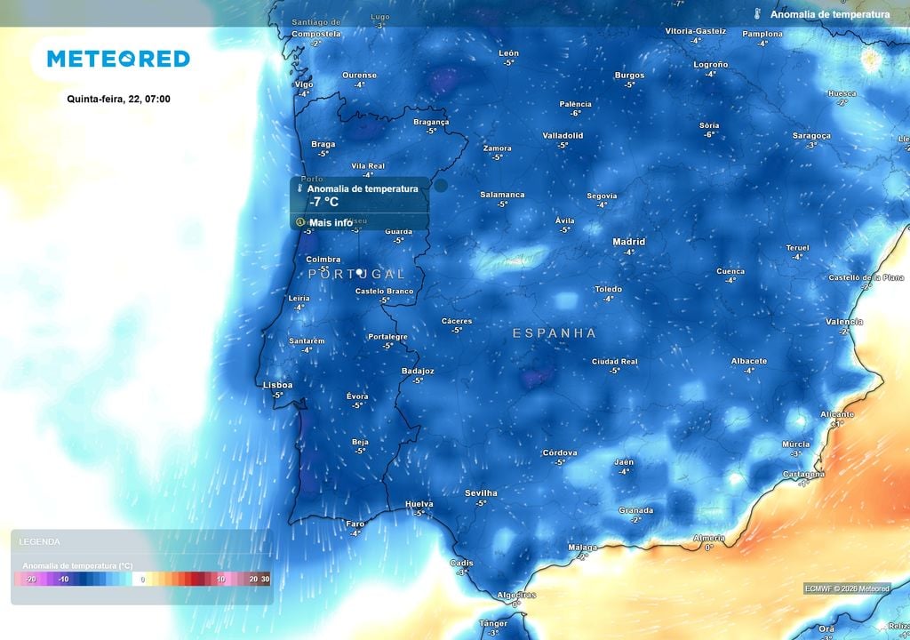 Como temos vindo a avançar, as temperaturas deverão descer a partir do início da próxima semana, ou seja, já a partir de amanhã, segunda-feira. Com esta descida, as anomalias térmicas negativas, ou valores abaixo da média, deverão regressar ao país.