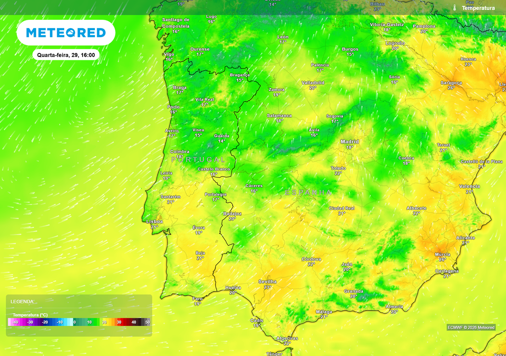 Queda generalizada das temperaturas na quarta-feira, com o Norte e Centro a registarem os maiores contrastes térmicos face ao dia anterior.