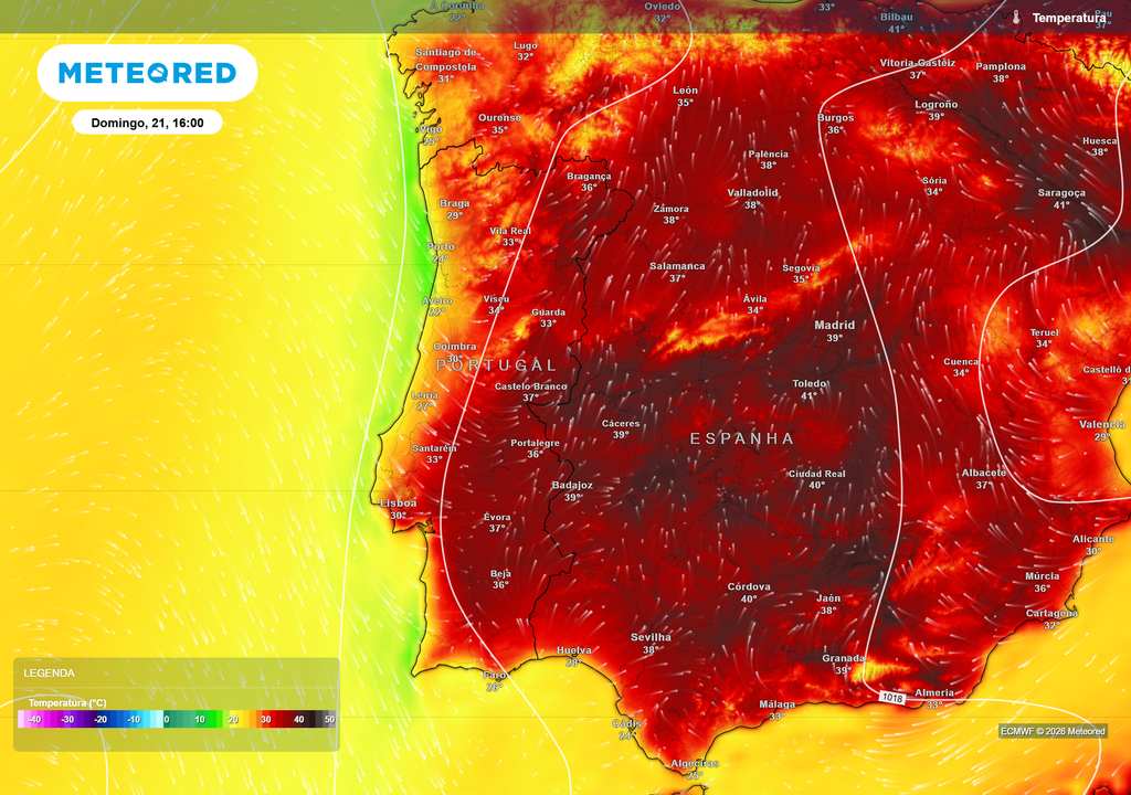 Temperatura máxima prevista para domingo, 21 de junho, às 16h O domingo poderá ser o dia mais quente do fim de semana em várias regiões do país.