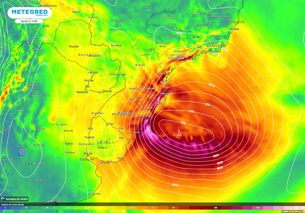 ciclone extratropical alertas rajadas de vento