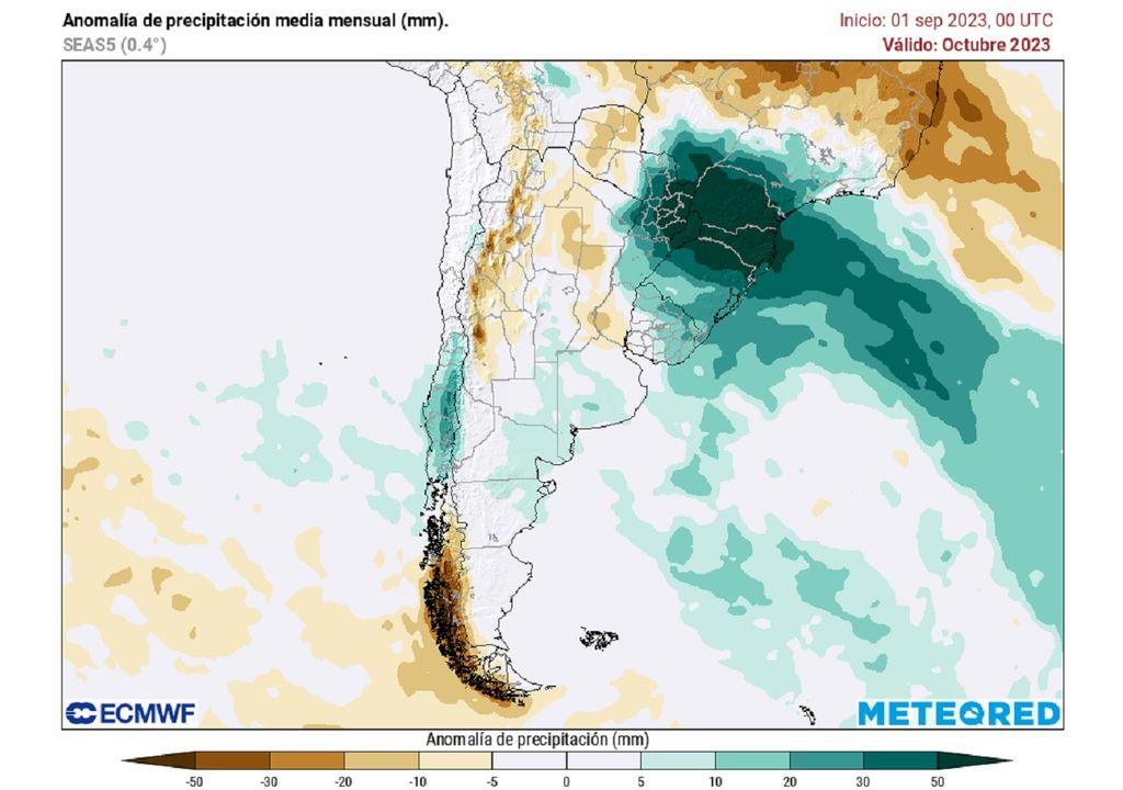 Anomalía precipitación Chile ECMWF
